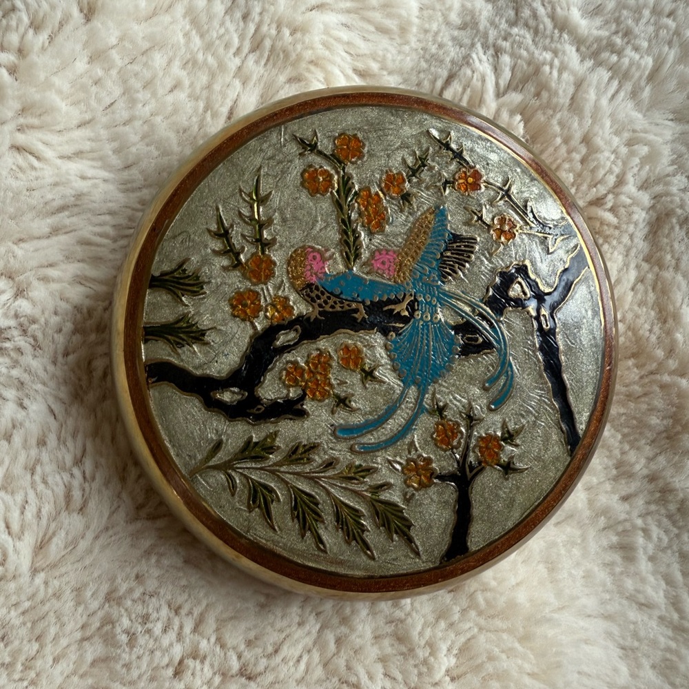 ✨ round brass enamel floral birds on branches decorative bowl grandmillenial